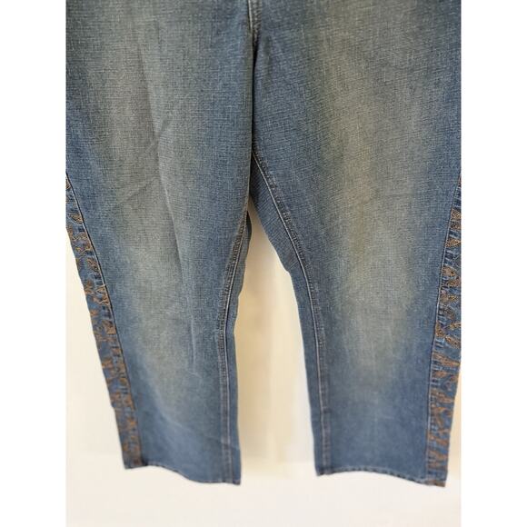 Y2K Route 66 Button Fly Copper Embroidered Western Denim Jeans Size 18W Blue - Picture 2 of 13